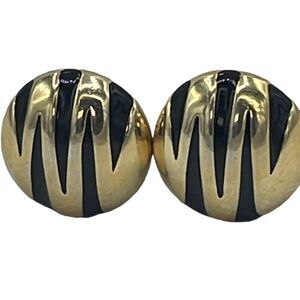 Vintage Park Lane black and gold striped clip earrings